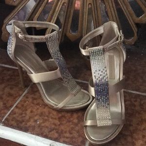 Gold open toe high heel sandal